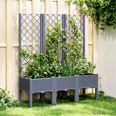 vidaXL Jardinieră de grădină cu spalier, albastru gri, 120x40x142 cm, PP