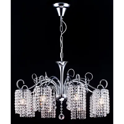 Candelabru Diamant Crystal Leona,5 becuri dulie E27, 230V,D.73cm, H.86 cm,Nichel