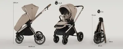 Carucior 2 in 1 Adamex Bianco Deluxe Collection cu suspensii, maner reglabil, certificat EN18882022 pana la 22 kg, Champagne Carbon