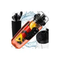 Sticla de apa cu infuzor de fructe, capac cu buton, 1 L, fara PBA, 25 x 8 cm, PP si silicon