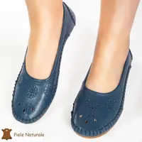 Balerini dama din Piele Naturala cu talpa flexibila CRL0178 BLEUMARIN