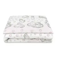 Lenjerie patut junior cu 2 piese, Qmini, Din bumbac certificat Oeko Tex Standard 100, 140 x 200 cm, Teddy Bear with Pink Heart