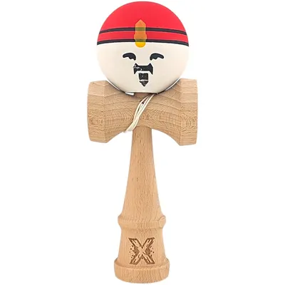Jucarie de indemanare din lemn, Kendama X, Super Sticky, 18 cm, Rosu, Alb, Galben