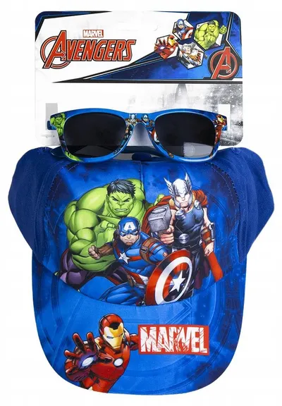 Set pentru copii Cerda - Avengers, pălărie și ochelari de soare, 53 cm