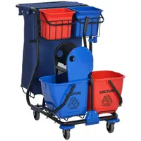 HOMCOM Cărucior pentru Curățenie cu Sac pentru Gunoi, 2 Găleți de 18L, 2 Găleți de 6L și Storcător, 93x80x97 cm, Roșu | Aosom Romania
