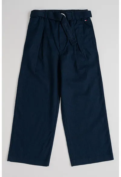 Pantaloni relaxed fit de in si bumbac cu o curea in talie - Albastru ultramarin