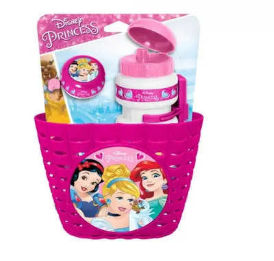 Set accesorii bicicletă, clopoțel, coș ghidon, sticlă apă, Disney Princess