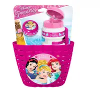 Set accesorii bicicletă, clopoțel, coș ghidon, sticlă apă, Disney Princess
