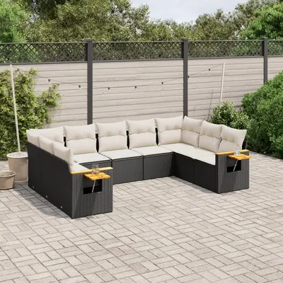 Gossi set mobilier de gradina cu perne, 9 piese, negru, poliratan