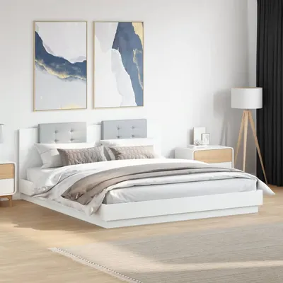 vidaXL Cadru de pat cu tăblie și lumini LED, alb, 180x200 cm