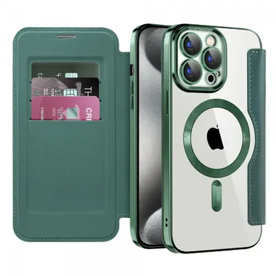Husa MagSafe pentru Apple iPhone 15 Pro, Techsuit, SmartMag Book, Verde