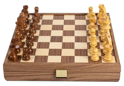 Șah de lux Manopoulos - Walnut, 27 x 27 cm, cu figurine Staunton 6.4 cm