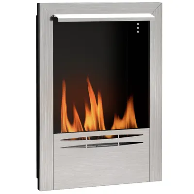 HOMCOM Șemineu pe Bioetanol de Perete cu Arzător 0,9L pentru Durată 3,3 Ore și Acoperire 20m², 48x18x59 cm, Argintiu | Aosom Romania