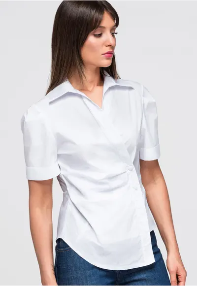 Camasa dama slim fit cu guler clasic - maneci scurte - 100% bumbac OW-TS-E0041 - Alb