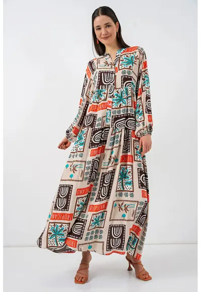 Rochie Maxi - maneca lunga - maro inchis - viscoza