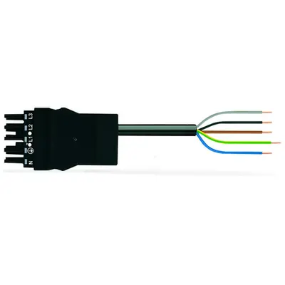 pre-assembled connecting cable; Eca; Socket/open-ended; 5-pole; Cod. A; H05VV-F 5G 4.0 mm²; 7 m; 4,00 mm²; black