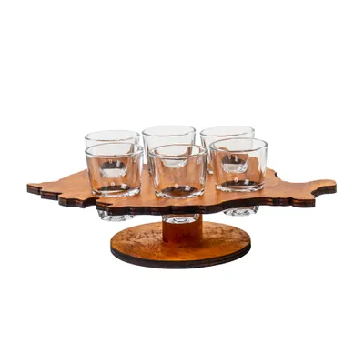 Set 6 pahare, cu suport lemn in forma de harta cu picior, 30ml / EXT 7125_1 Engros