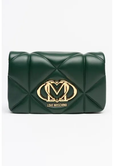 Geanta crossbody de piele ecologica cu lant - Verde englez