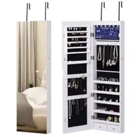 HOMCOM Oglindă pentru Bijuterii cu 6 Lumini LED și Spații de Depozitare, 37x10x120 cm, Alb | Aosom Romania