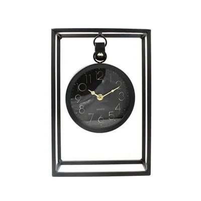 Ceas de masă H&S Collection, design industrial, metal negru, 30x20x8 cm, diametru 15 cm