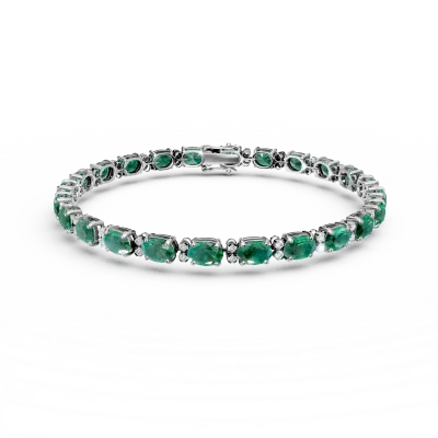 Bratara tennis din aur alb cu smaralde ovale de 9.94ct si diamante de 0.223ct