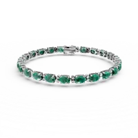Bratara tennis din aur alb cu smaralde ovale de 9.94ct si diamante de 0.223ct