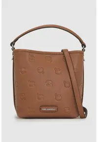 Geanta shopper cu model monograma si bareta detasabila - Maro inchis