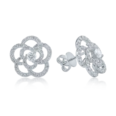 Cercei floare din aur alb cu diamante de 1.05ct