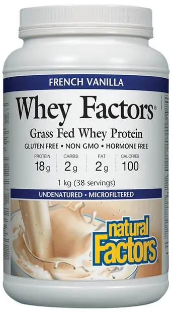 Whey Factors Grass Fed Whey Protein, vanilie franceză, 1 kg, Natural Factors