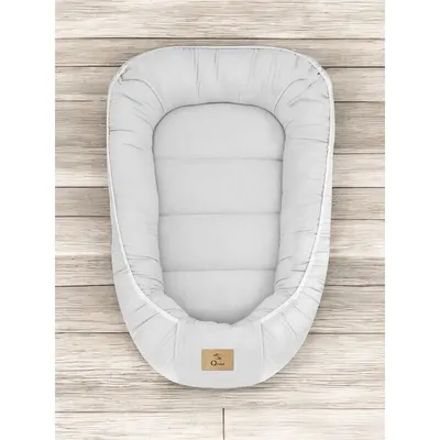 Cosulet pentru bebelusi Qmini Gray Baby Nest 55x75 cm, husa din muselina dubla