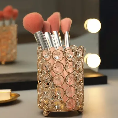 Suport Ustensile manichiura si makeup Cristale auriu