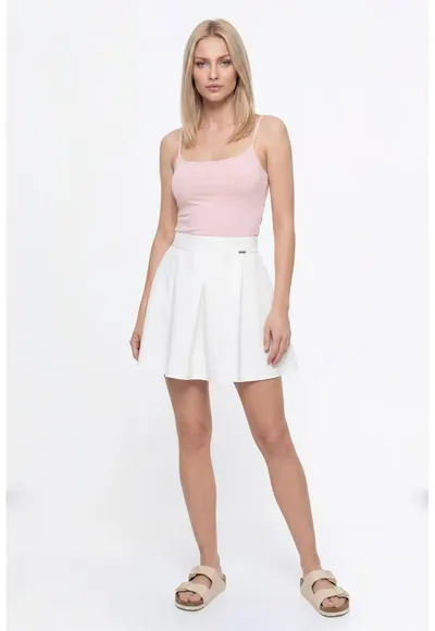 Fusta mini eleganta - croiala evazata - talie inalta - inchidere cu fermoar - poliester - pentru toate anotimpurile - M1342 - Ecru