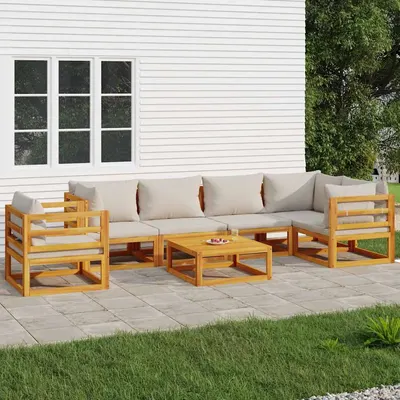 vidaXL Set mobilier grădină, perne gri deschis, 7 piese, lemn masiv