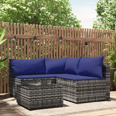 Gossi set mobilier de gradina cu perne, 4 piese, gri, poliratan