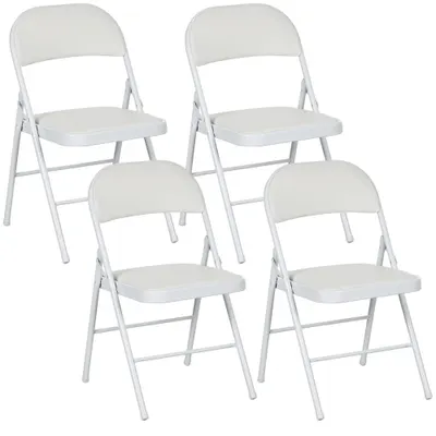 HOMCOM Set de 4 scaune pliante, scaune portabile de birou, picioare din metal, faltstuhl pentru birou, recepție, sala de așteptare, piele ecologică, alb | Aosom Romania