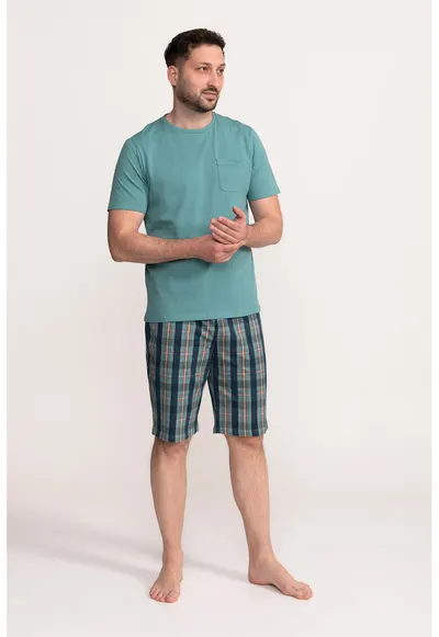 Pijama in carouri cu pantaloni scurti Nistor - Verde persan