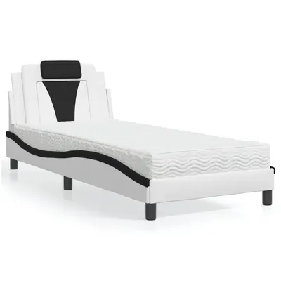 vidaXL Pat, Viana, cu saltea, alb și negru, 90x190 cm, piele ecologică
