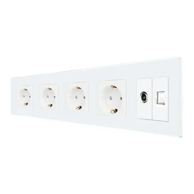 Priza Cvadrupla Schuko + TV + Internet cu Rama Din Sticla LUXION