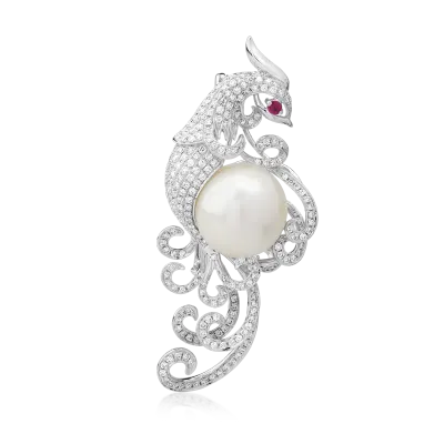 Brosa paun din aur alb cu pietre pretioase si semipretioase de 23.32ct