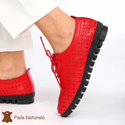 Pantofi Perforati dama din Piele Naturala cu mici perforatii CRL0188 ROSU
