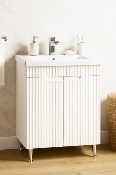 Set Baza front MDF si Lavoar seria 733, montat, 60 cm, alb rustic