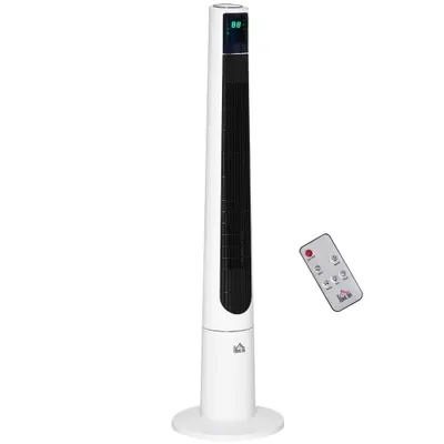HOMCOM Ventilator Turn cu 3 Moduri și 3 Viteze cu Cronometru 12h, Ventilator de Podea ABS cu Telecomandă, Ø32x118.2 cm, Alb | Aosom Romania