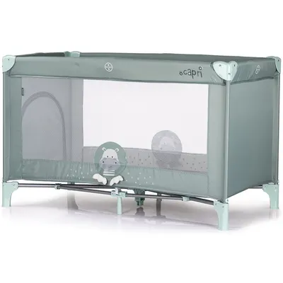 Patut pentru copii Chipolino Capri Hippo Green pliabil, saltea pentru nivelul inferior, intrarea laterala, buzunare laterale, geanta transport, standardul EN716-1 , greutate suportata 15 kg