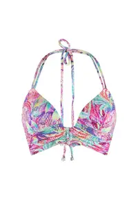 Sutien de baie cu cupe triunghiulare si imprimeu floral - Multicolor