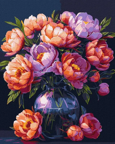 Set pentru pictură după numere Ideyka - Bujori, 40 x 50 cm