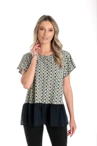 Bluza volan CV24057 bleumarin/galben microimprimeu, Cesy | marimea S