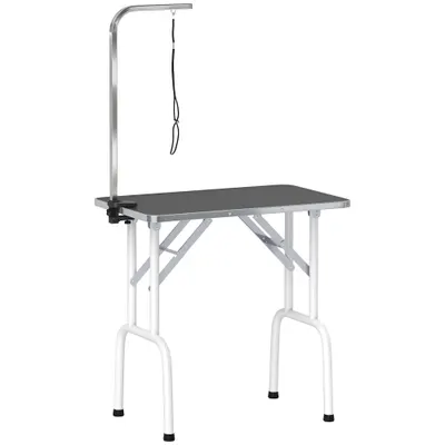 PawHut Masă de îngrijire pentru câini, pliabilă, cu lesă, picioare din oțel, blat antiderapant, 81x48,5x80 cm, Negru | Aosom Romania