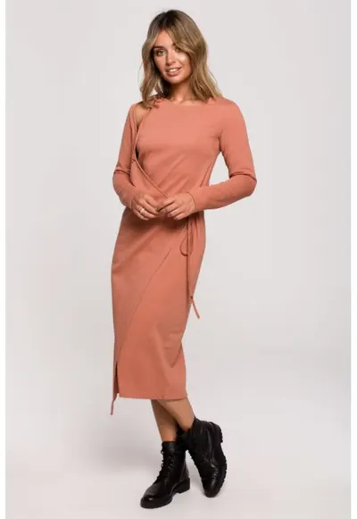 Rochie in straturi cu legare laterala - - Roz somon