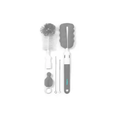 Set curatare biberoane si suzete, BabyOno, Include perie pentru biberone si perie pentru suzete, Capete interschimbabile, Orificiu pentru agatare, Burete flexibil, Fara BPA, Gri