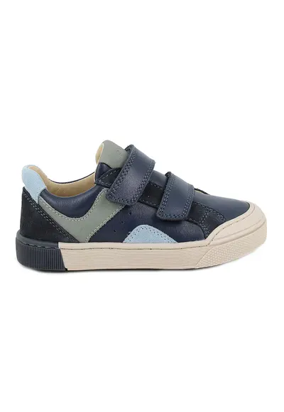 Tenisi din piele si piele intoarsa cu segmente cu inchidere velcro - Albastru pastel/Negru/Bleumarin/Verde sparanghel